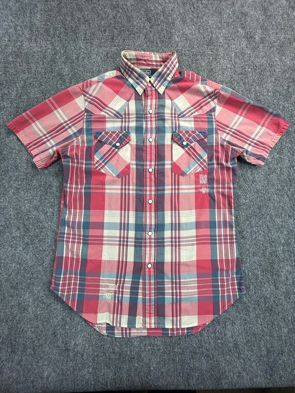 Polo Ralph Lauren Western Plaid Snap Shirt Men's Small Short Sleeve Cotton
